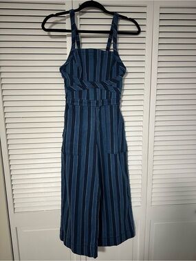 Anthropologie Navy and Multi-Color Striped Jumpsuit